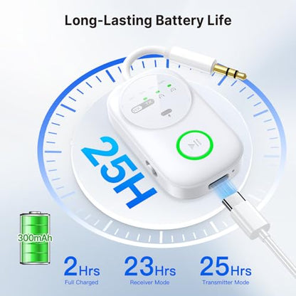 Bluetooth 5.4 Transmitter Receiver for 2 AirPods/Headphones, 2-in-1 Wireless Adapter with Microphone, Audio Adapter with 3.5mm Audio Jack, Suitable for Airplane, Car, TV, PC, Home Stereo - color: White