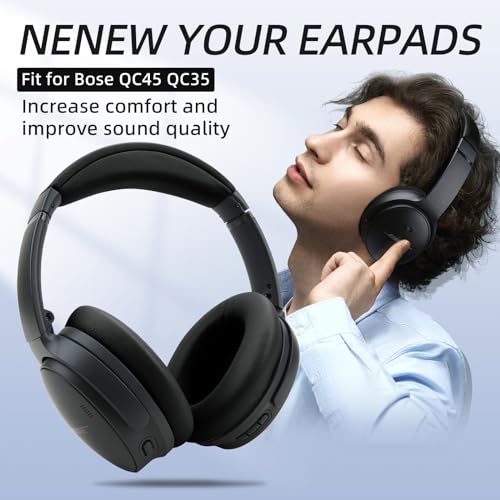 Replacement Headband Cushion and Earpads for Bose QC35 QC45 Headphones with Noise Isolation Memory Foam (Black) - color: Black