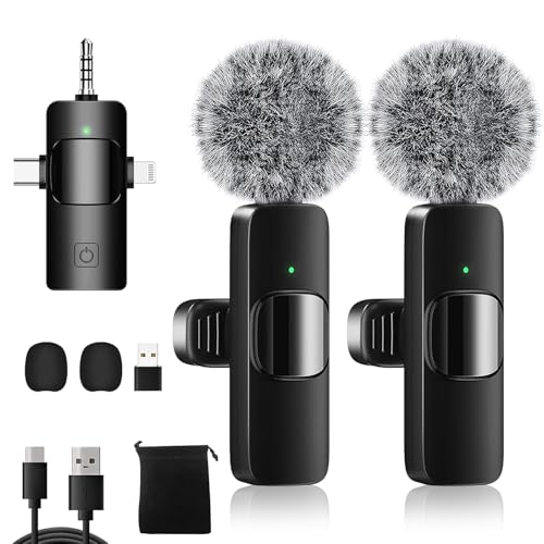 Weton 4 in 1 Wireless Lavalier Microphones for iPhone, Android, Camera, Laptop, USB-C, Mini Microphone, Noise Canceling Lapel Mic - Clip on Mic for Interview Video Recording Podcast Vlog YouTube