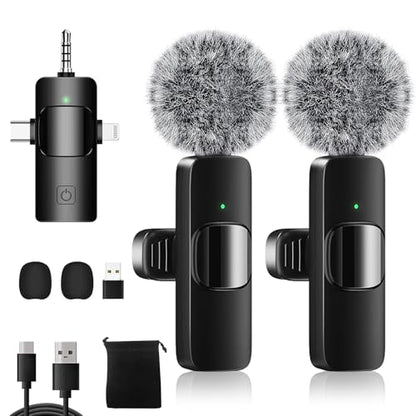 Weton 4 in 1 Wireless Lavalier Microphones for iPhone, Android, Camera, Laptop, USB-C, Mini Microphone, Noise Canceling Lapel Mic - Clip on Mic for Interview Video Recording Podcast Vlog YouTube