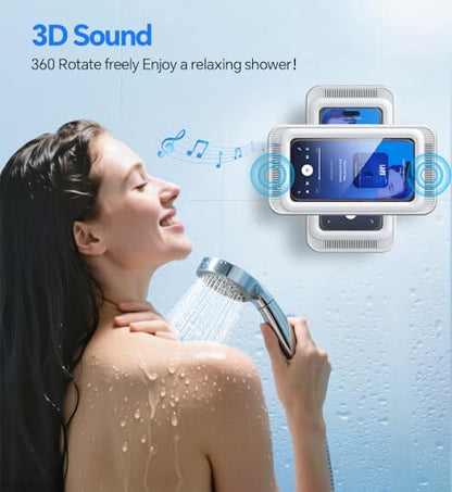 Coolpow Shower Phone Holder Waterproof with Speaker Holes Wall Mount Case | 480° Adjustable, Enhanced Sound Quality Waterproof & Anti-Fog Bathroom Phone Holder Mount Stand, 4"-7" Phones - color: White