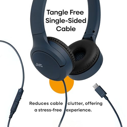 JVC USB-C Wired On-Ear Headphones with Mic – Comfortable All-Day Wear, Clear Calls, Rich Sound – Foldable & Lightweight – Tangle-Free Single-Sided Cable – Great for Gaming & Work from Home - color: Blue