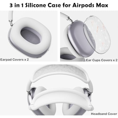 for AirPods Max Headphones Christmas Ear Covers for AirPods Max 2 | Cute Snowflake Clear Ear Cups Cover | White Silicone Ear Pad Case Headband Cover for Apple AirPods Max 2/1 (2026/2024/2020) - color: Snowflake A/White