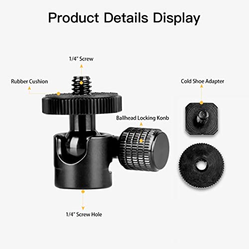 koolehaoda 1/4 Mini BallHead & Hot Shoe Mount Adapter for Camera Video Light Tripod Monopod (1/4 Ball Head) | 360° Swivel Ball Head for Video Light Tripod Monopod, Lightweight Aluminum, Cold Shoe Compatible, Compact Design - size: 1/4 Ball head