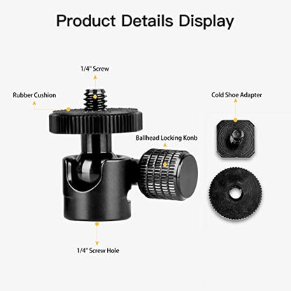 koolehaoda 1/4 Mini BallHead & Hot Shoe Mount Adapter for Camera Video Light Tripod Monopod (1/4 Ball Head) | 360° Swivel Ball Head for Video Light Tripod Monopod, Lightweight Aluminum, Cold Shoe Compatible, Compact Design - size: 1/4 Ball head