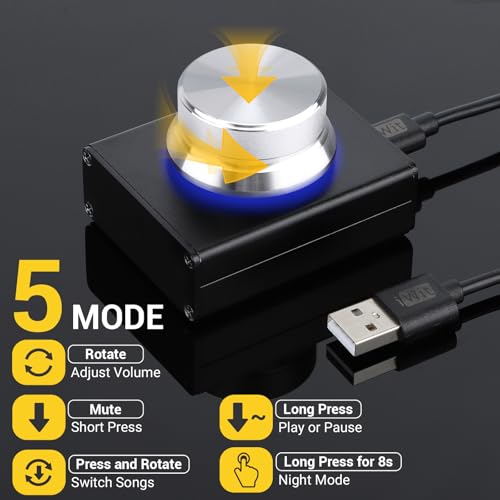 DROK USB Volume Control Knob - Computer Speaker External Volume Control with 1-Key Mute Function, Programmable, Compatible for PC/Mac/Android - color: Silver, size: Large/Programmable