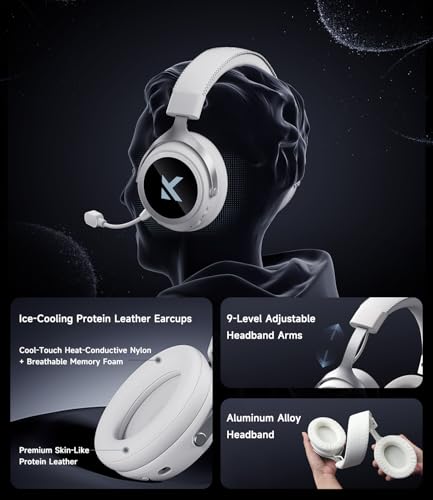MCHOSE X9 Low Latency Wireless Gaming Headset, 2.4GHz USB + Bluetooth, 200H Battery, 7.1 Surround Sound, Noise Cancelling Mic, RGB, for Multi-Platform - color: White