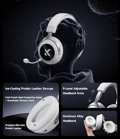 MCHOSE X9 Low Latency Wireless Gaming Headset, 2.4GHz USB + Bluetooth, 200H Battery, 7.1 Surround Sound, Noise Cancelling Mic, RGB, for Multi-Platform - color: White