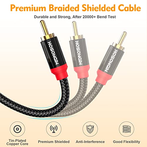 HOSONGIN RCA Cables 8FT 2 Pack[Hi-Fi Sound, Nylon Braided, Shielded], 2-Male to 2-Male RCA Audio Stereo Subwoofer Cable Auxiliary Cord for Home Theater, HDTV, Amplifiers, Hi-Fi Systems, Speakers - size: 8FT-2Pack