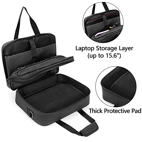 samdew Mobile Printer Storage Bag, with up to 15.6" Laptop Layer, Bag Only | Compatible with HP Tango/Tango X, HP Officejet 250/200, with Pockets, Shoulder & Trolley Strap, for Work, Business or Travel - size: Double-layer Printer Bag
