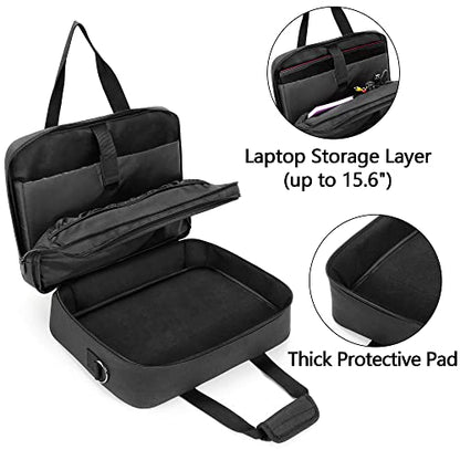 samdew Mobile Printer Storage Bag, with up to 15.6" Laptop Layer, Bag Only | Compatible with HP Tango/Tango X, HP Officejet 250/200, with Pockets, Shoulder & Trolley Strap, for Work, Business or Travel - size: Double-layer Printer Bag