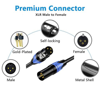 XLR Cables 3ft 4 Pack, Male to Female Microphone Cable | Gold-Plated 3-Pin, Oxygen-Free Copper, Short XLR Patch, Balanced Shielded Mic Cord - size: 3ft-4p