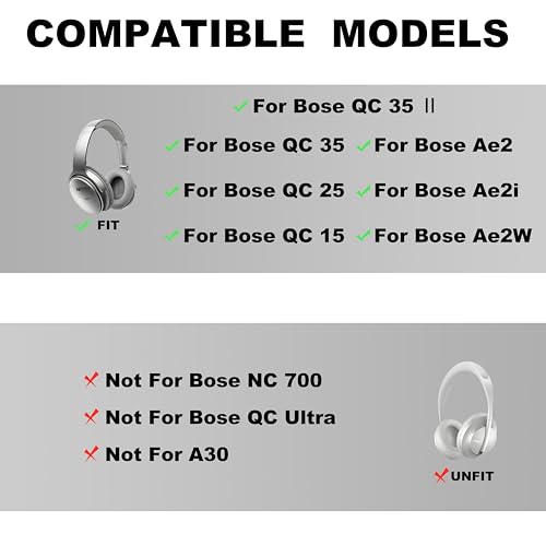 Replacement Ear Pads - Compatible with QuietComfort 35 & QC35 ii Headphones,Soft Protein Leather, Premium Noise Cancelling Earpads, Durable & Comfortable Ear Cushions (QC 35-Gray) - color: QC 35-Gray
