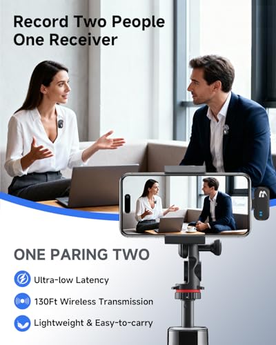 2 Pack Wireless lavalier Microphone,Mini Microphone (Lightning/USB C) Ai Noise Cancelling Hi-Fi studio-quality with Charging Case, Plug-and-Play 160ft Compact Clip-on Mic for iPhone, Android，iPad