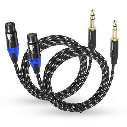 1/4" to XLR Cable,Heavy Duty Nylon Braided,Gold Plated Plug,Balanced 1/4" TRS to XLR Female Patch Cable, Quarter Inch 6.35mm to 3pin XLR Female Microphone Cable, for Speaker,Mixer-3.3ft/2Pack