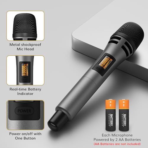 TONOR Wireless Microphones System, Handheld Microfono Inalambrico, Gray | 4x10 Channels Cordless Mics, 60 m/200FT UHF Range with Stable Signal Transmission for Karaoke Singing Party Church Wedding - style: 4 Handheld Mics Grey