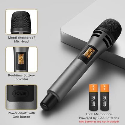 TONOR Wireless Microphones System, Handheld Microfono Inalambrico, Gray | 4x10 Channels Cordless Mics, 60 m/200FT UHF Range with Stable Signal Transmission for Karaoke Singing Party Church Wedding - style: 4 Handheld Mics Grey