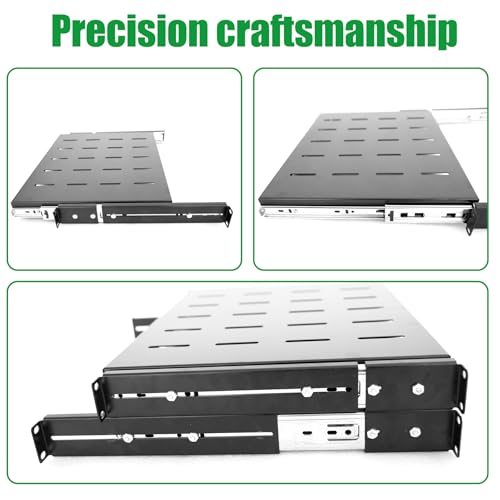 GlobalRack 1U Sliding Shelf,14-22" Adjustable, Double-Sided, Soft-Close - size: 350