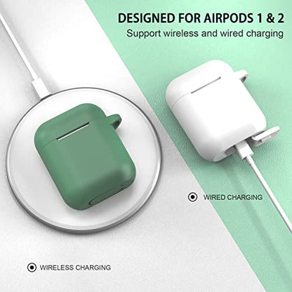 Compatible with AirPods Case Cover, Full Protective Silicone Skin Dust-Proof Designed for Apple AirPods 1st 2nd Generation with Keychain, Front LED Visible, White - color: C-White