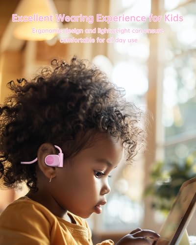 Mehomeli Kid Headphones, Air Conduction Open Ear Headphones, 3.5mm Jack | Ultra-Comfort, Ergonomic and Lightweight Design Perfect for School and Outdoor Activities, Pink - color: Pink