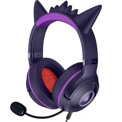 Razer Kraken Kitty V2 USB Wired Headset: Gengar Spikes - Stream Reactive Lighting - HyperClear Cardioid Mic - 40 mm Drivers - 7.1 Surround Sound - Comfortable Ear Cushions - Pokemon Gengar Edition - color: Pokemon Gengar Edition