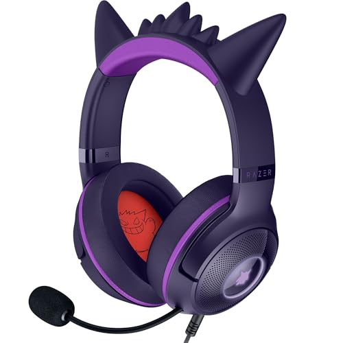 Razer Kraken Kitty V2 USB Wired Headset: Gengar Spikes - Stream Reactive Lighting - HyperClear Cardioid Mic - 40 mm Drivers - 7.1 Surround Sound - Comfortable Ear Cushions - Pokemon Gengar Edition - color: Pokemon Gengar Edition