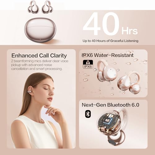 2026 Open Ear Clip On Earbuds with Detachable Butterfly Earrings, Bluetooth 6.0 Wireless Headphones for Women, 50H Playtime, Lightweight & Pain-Free Fit for Small Ears, IPX6，Great Gift (Gold) - color: Gold