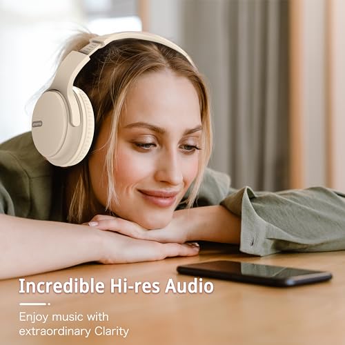 AMORNO Bluetooth Headphones Over Ear, 68 Hours Playtime Wireless Headphones with Mic, Foldable Adjustable Lightweight HiFi Stereo Headset for Cellphone/PC/Work/Travel (White) - color: White