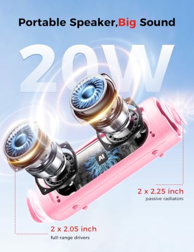 Bluetooth Speaker, 20W HD Sound, Portable Wireless, IPX5 Waterproof, Up to 24H Playtime, TWS Pairing, for Home/Party/Outdoor/Camping/Beach Essentials, Electronic Gadgets, Birthday Gift (Pink) - color: Pink