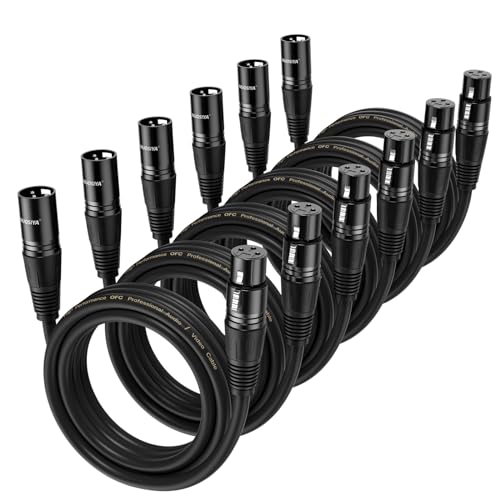 XLR Cable 6 Ft 6 Packs,Microphone Cables,Premium Balanced Microphone Mic Speaker Cable with 3-Pin XLR Male to Female DMX Cable,Black - size: 6 Feet