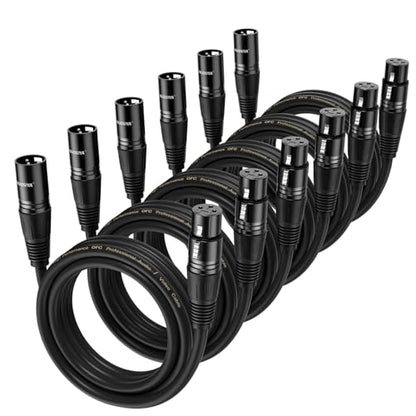 XLR Cable 6 Ft 6 Packs,Microphone Cables,Premium Balanced Microphone Mic Speaker Cable with 3-Pin XLR Male to Female DMX Cable,Black - size: 6 Feet