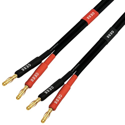 CNCESS CESS-037-1F 12 AWG Silicone Speaker Cable, Banana Plug Male to Male, Tinned Copper Wire, 1 Foot, 2-Channel - size: 1 FOOT