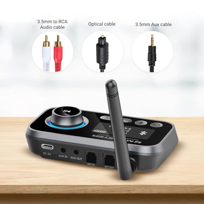 Monster Bluetooth Transmitter & Receiver, 2-in-1 Bluetooth Audio Adapter, Stream to/from NonBluetooth Devices, Stream TV to 2 Headphones, 33 ft Range, Analog & Digital, TV USB Powered, 3.5mm Aux Port