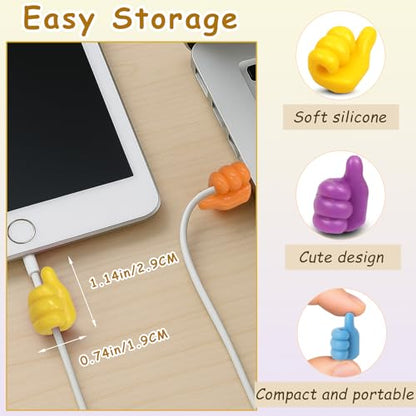 12-Pack Silicone Thumb Cable Clips, Fun Cord Holders & Wall Hooks for Desk, Car, or Home — Multi-Purpose Wire Organizer, Key & Charger Management Solution
