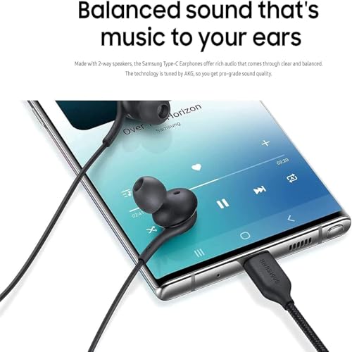 AKG USB-C Wired Earbuds with Microphone, in-Ear Headphones with Volume Control, 3ft Braided Cable, Compatible with Galaxy S24 Ultra, S24+, S24, S23, iPhone 15