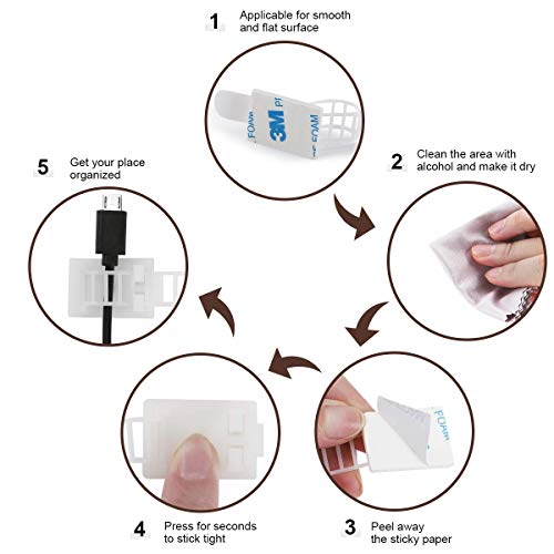 100Pcs Adhesive Cable Management Clips with 50Pcs Zip Ties, Adjustable Nylon Cable Strap Ties Wire Clips Clamps Organizer, Extra Screw & Hole - 3.35 Inch White - color: White, size: M-100pcs