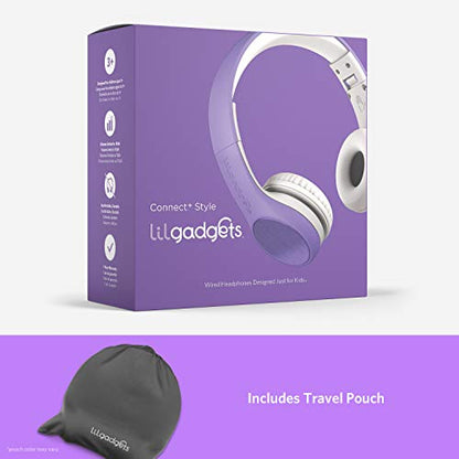 LilGadgets Connect+ Style On-Ear Kids Headphones with Microphone - SharePort Technology, SoftTouch Padding, Detachable Cable, Volume Limiting, Durable & Adjustable - Purple - color: Purple