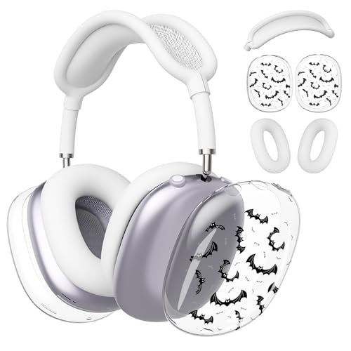 for AirPods Max Headphones Halloween Ear Covers for AirPods Max 2 | Cool Bat Clear Ear Cups Cover | White Silicone Ear Pad Case Headband Cover for Apple AirPods Max 2/1 (2026/2024/2020) - color: Bat B/White