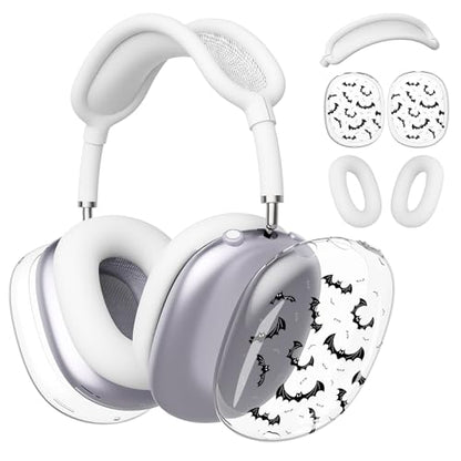 for AirPods Max Headphones Halloween Ear Covers for AirPods Max 2 | Cool Bat Clear Ear Cups Cover | White Silicone Ear Pad Case Headband Cover for Apple AirPods Max 2/1 (2026/2024/2020) - color: Bat B/White