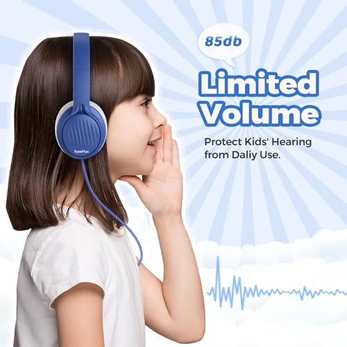 TuneFlux Upgraded Kids Headphones, Wired Toddler Headphones, 85dB Limited Volume On Ear Headphones, Portable Foldable Design, Stereo Sound Kids Headsets for School/Tablet/Travel (Sapphire Blue) - color: Sapphire Blue
