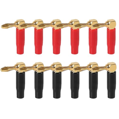 6 Pairs 4mm Speaker Banana Plugs Right Angle 24k Gold Plated 90 Degree Speaker Banana Connector(6 Pairs/12 Pcs)