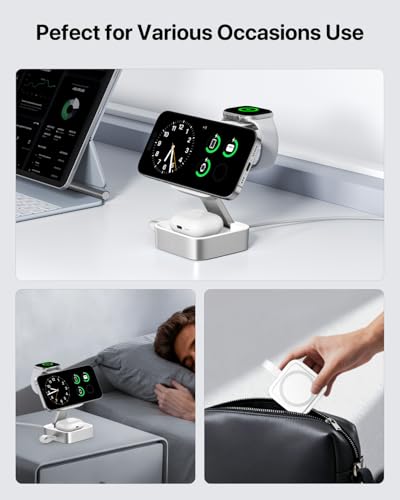 3 in 1 Wireless Charging Station for Apple Devices, Magnetic Foldable Travel Fast Charger Stand Compatible with MagSafe for iPhone Air/17/16/15/14/13/12 Series, Apple Watch & AirPods Pro/4/3/2-White - color: White