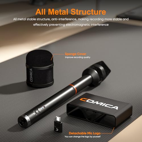 COMICA Revo S Wireless Handheld Microphone for iPhone17/16 Android Phone PC | Professional Interview Microphone with Plug & Play, Noise Reduction, Reporter Mic for Content Creators Speech Podcast Vlog