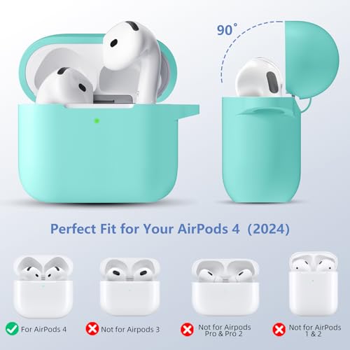 for Airpods 4th Generation Case Cover(2024),Soft Silicone Full Protective Case for AirPods 4 Case with Keychain & Cleaner Kit,Compatible with Apple Airpods 4 for Women,Men（Mintgreen） - color: Mintgreen