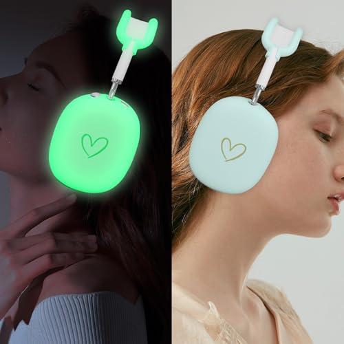 Case Cover for AirPods Max, Anti-Scratch Soft Silicone with Gold Heart Pattern Ear Cups Case Cover/Ear Pad Cover/Headband Cover for Apple AirPods Max Headphones (Nightglow Green) - color: Nightglow Green