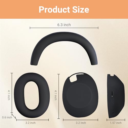 3 in 1 Ear Pads Cover Compatible with Sony WH-1000XM6 Protective Silicone Headphone Case Accessories for Sony WH-1000XM6 Ear Pads - Black - color: Black