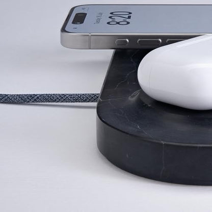 Einova Dual Classic Stone – Dual Wireless Charging Pad in Genuine Marble, Designed in Italy, Integrated 6 ft USB-C Cable, Smartphones, Wireless Earbuds, Smartwatches – Black Marquina Marble - color: Black Marquina marble – Dual Classic Stone
