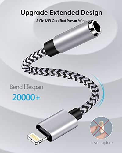 3.5mm to Lightning Adapter, Apple Dongle Jack Headphone Adapter Converter | [Mfi Certified]2pack Male to Female Aux Audio Dongle Ox Connector for iPhone 14 Pro Max/13/12/11/XR/XS/SE/8 Plus, iPad, iPod - color: Black, White