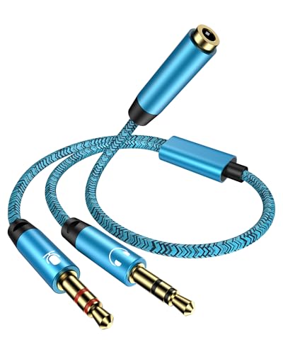 Headset Splitter for Computer, Braided Audio Mic Splitter Cable for Mic | Headset to PC Adapter 3.5mm Female to 2 Male Y Splitter Cable Adaptor for Gaming & Office, PS5, Xbox, Switch, Laptop, Tablets