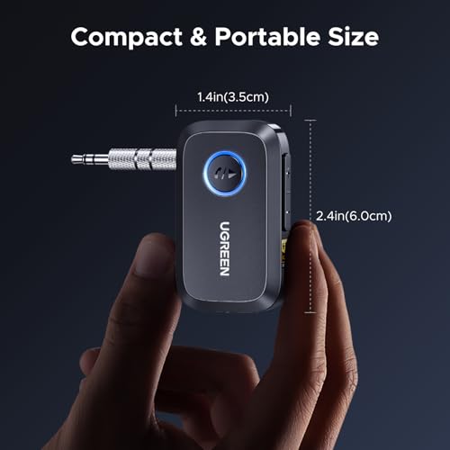 UGREEN Bluetooth 6.0 Receiver for Car with LDAC, AI Noise Cancelling 3.5mm AUX Bluetooth Car Adapter, Hi-Res Wireless Audio Receiver for Home Stereo/Wired Speaker with Hands-Free Call,15H Battery Life